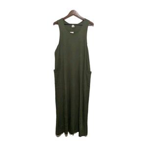NWT Peruvian Connection L Pima Cotton Tank Dress Jumper Maxi Moss Green Pockets